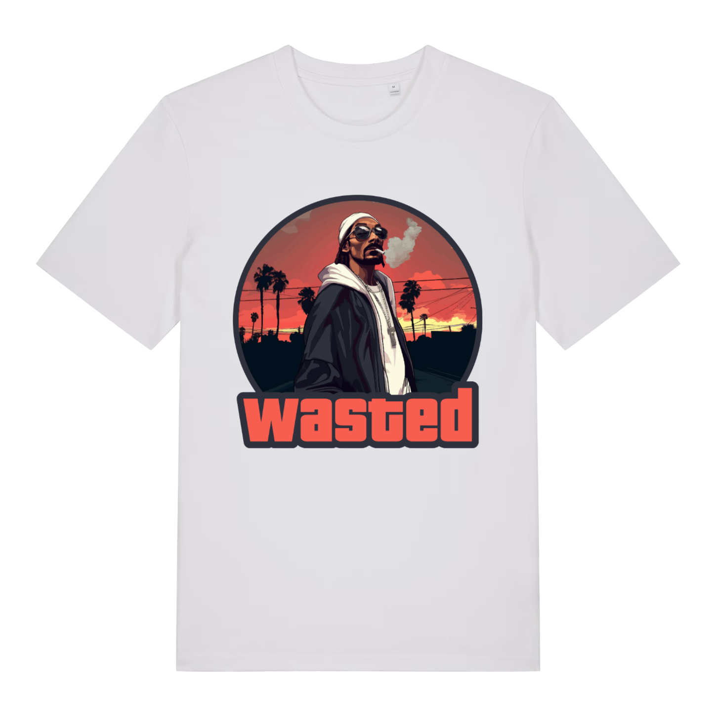 White Wasted men’s funny graphic t-shirt with witty GTA Snoop Dogg design  