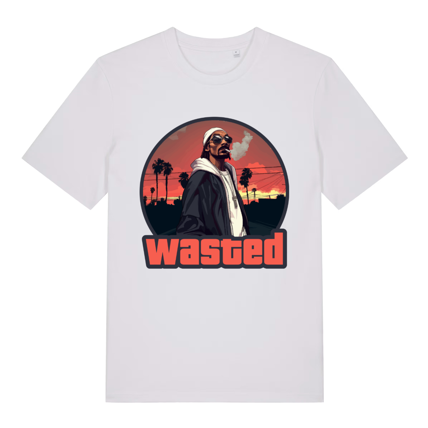 White Wasted men’s funny graphic t-shirt with witty GTA Snoop Dogg design  