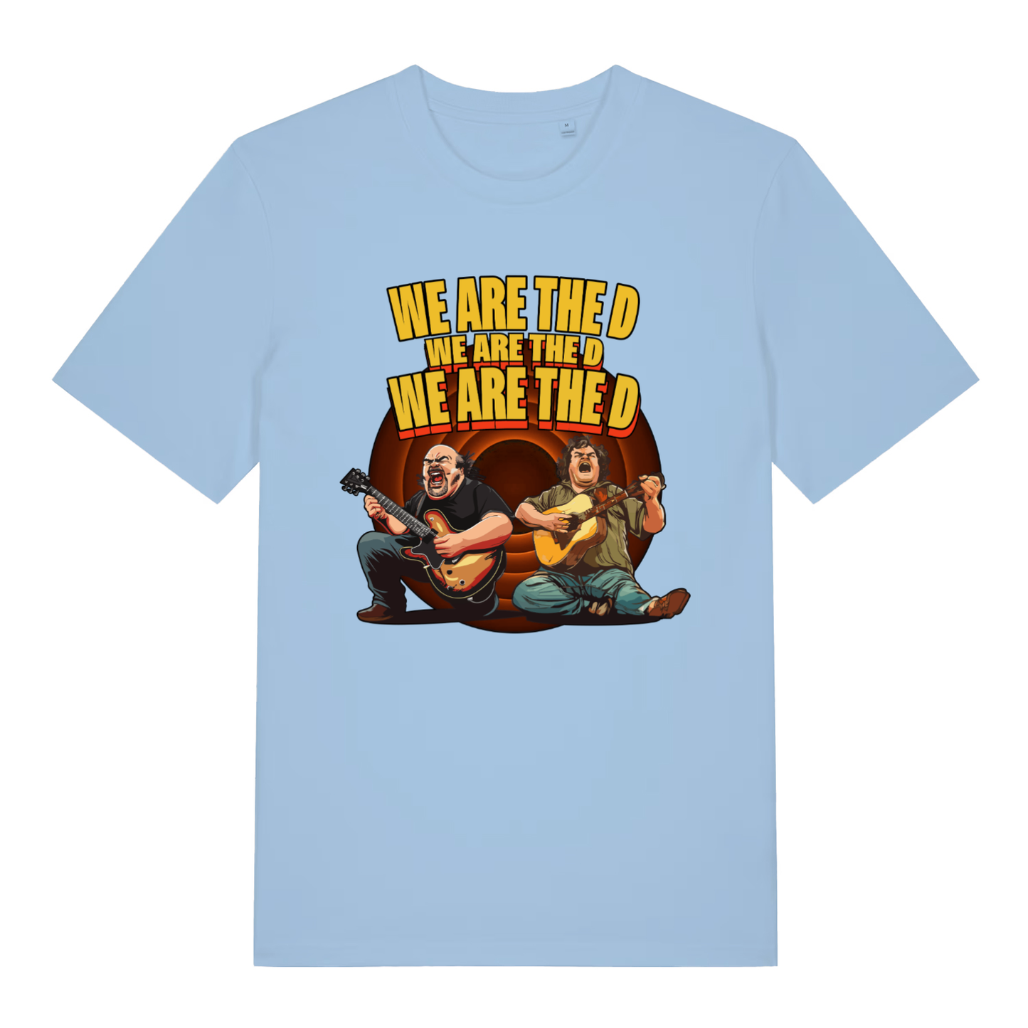 Light blue We Are The D men’s funny graphic t-shirt with bold rock duo graphic  