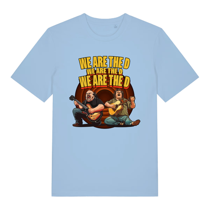 Light blue We Are The D men’s funny graphic t-shirt with bold rock duo graphic  