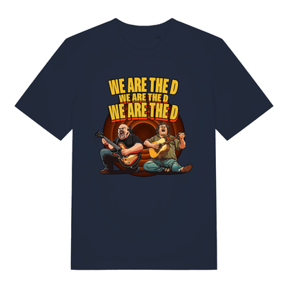 Navy We Are The D men’s funny graphic t-shirt showing classic Tenacious D design  