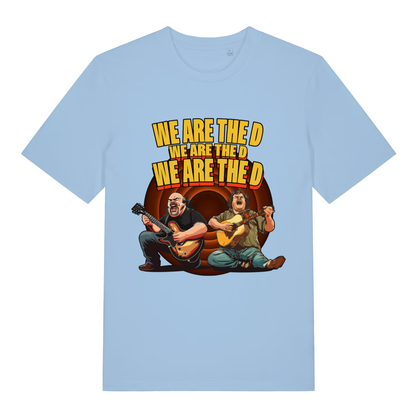 Light blue We Are The D women’s funny graphic t-shirt showing classic Tenacious D design  