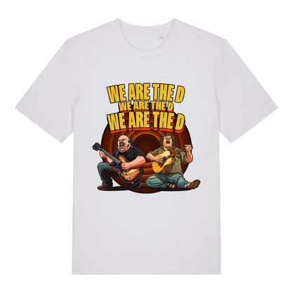 White We Are The D women’s funny graphic t-shirt with witty rock parody design  