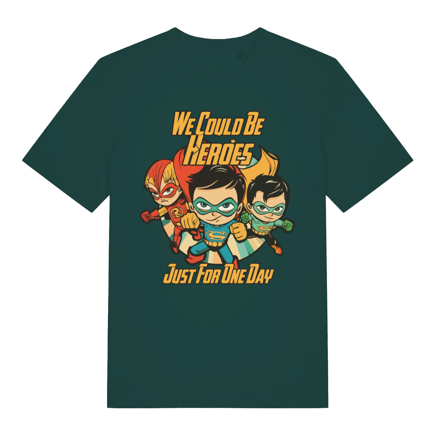 Glazed green We Could Be Heroes men’s funny graphic t-shirt featuring witty music inspired print  
