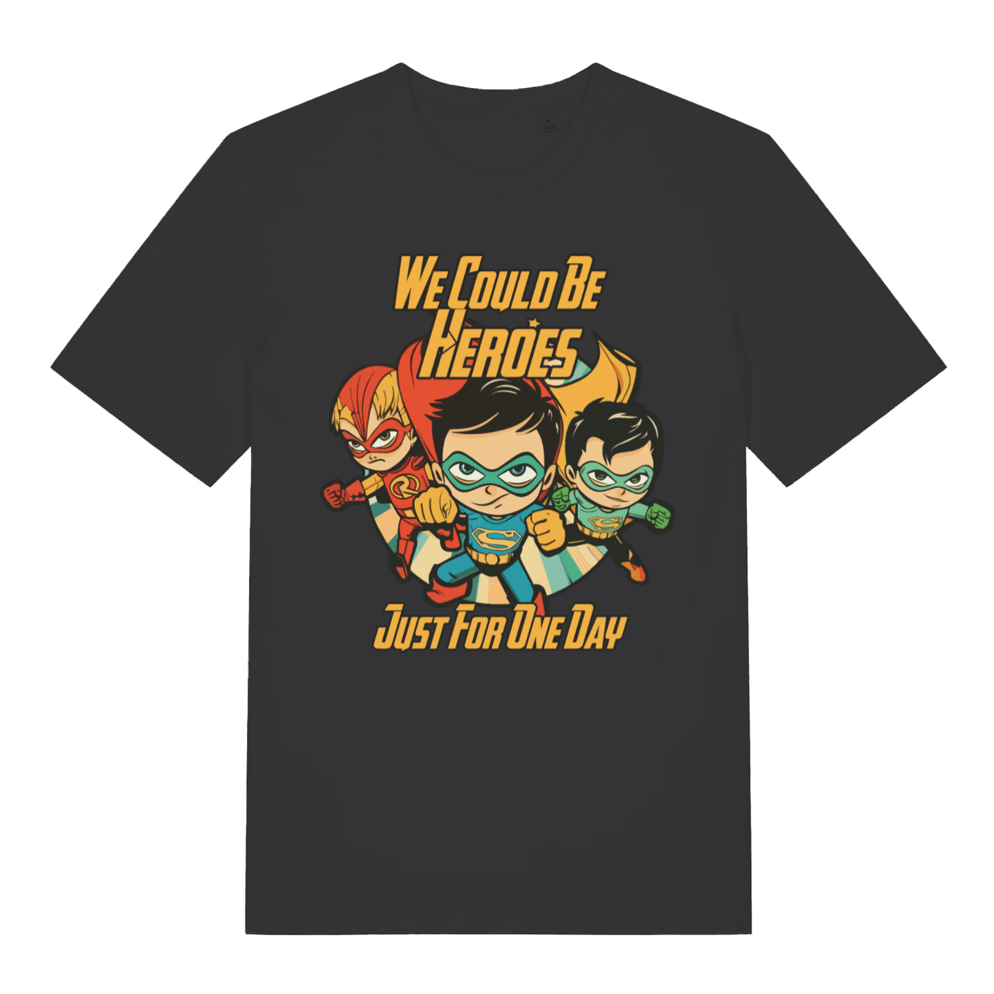 Black We Could Be Heroes men’s funny graphic t-shirt with bold just for one day graphic  