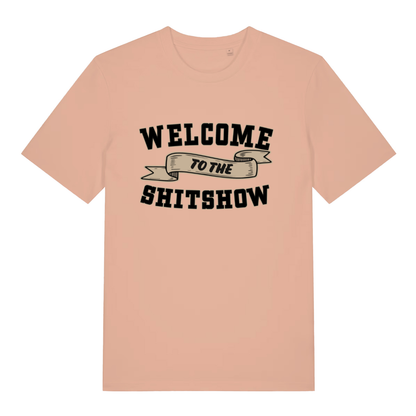 Peach Welcome To The Shitshow men’s funny slogan t-shirt with classic shitshow statement  
