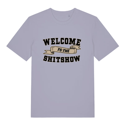 Lavender Welcome To The Shitshow women’s funny slogan t-shirt featuring witty banner print  