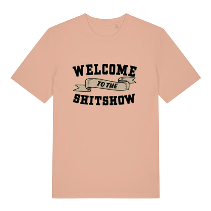 Peach Welcome To The Shitshow women’s funny slogan t-shirt with classic shitshow statement  