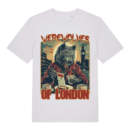White Werewolves Of London men’s funny graphic t-shirt with witty music horror print  