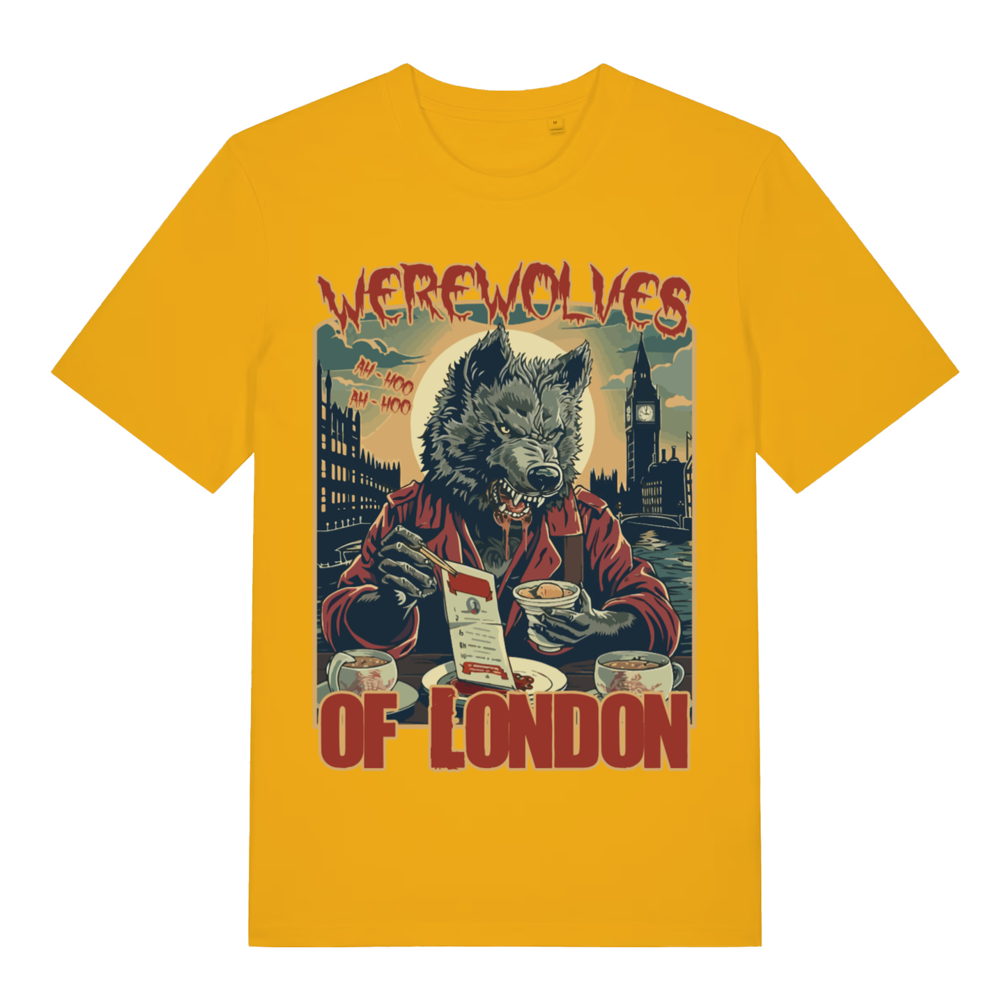 Yellow Werewolves Of London men’s funny graphic t-shirt featuring ultimate London werewolf design  