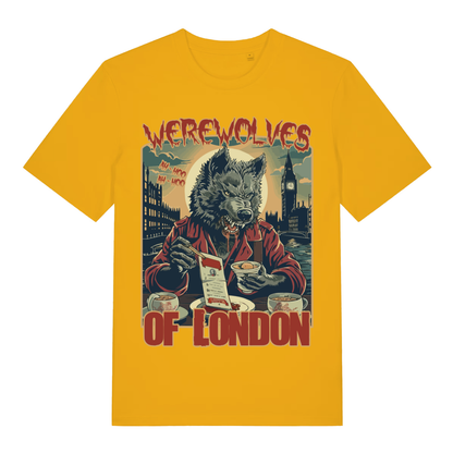 Yellow Werewolves Of London men’s funny graphic t-shirt featuring ultimate London werewolf design  