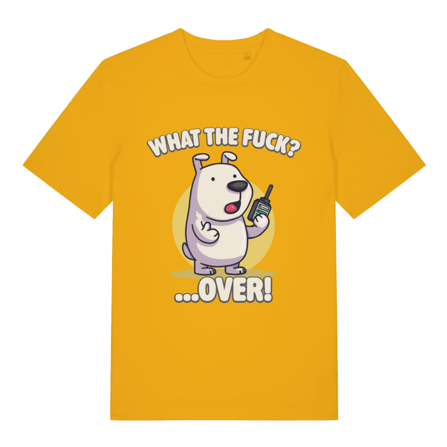 Yellow What The Fuck Over men’s funny graphic t-shirt with classic what the fuck over design  