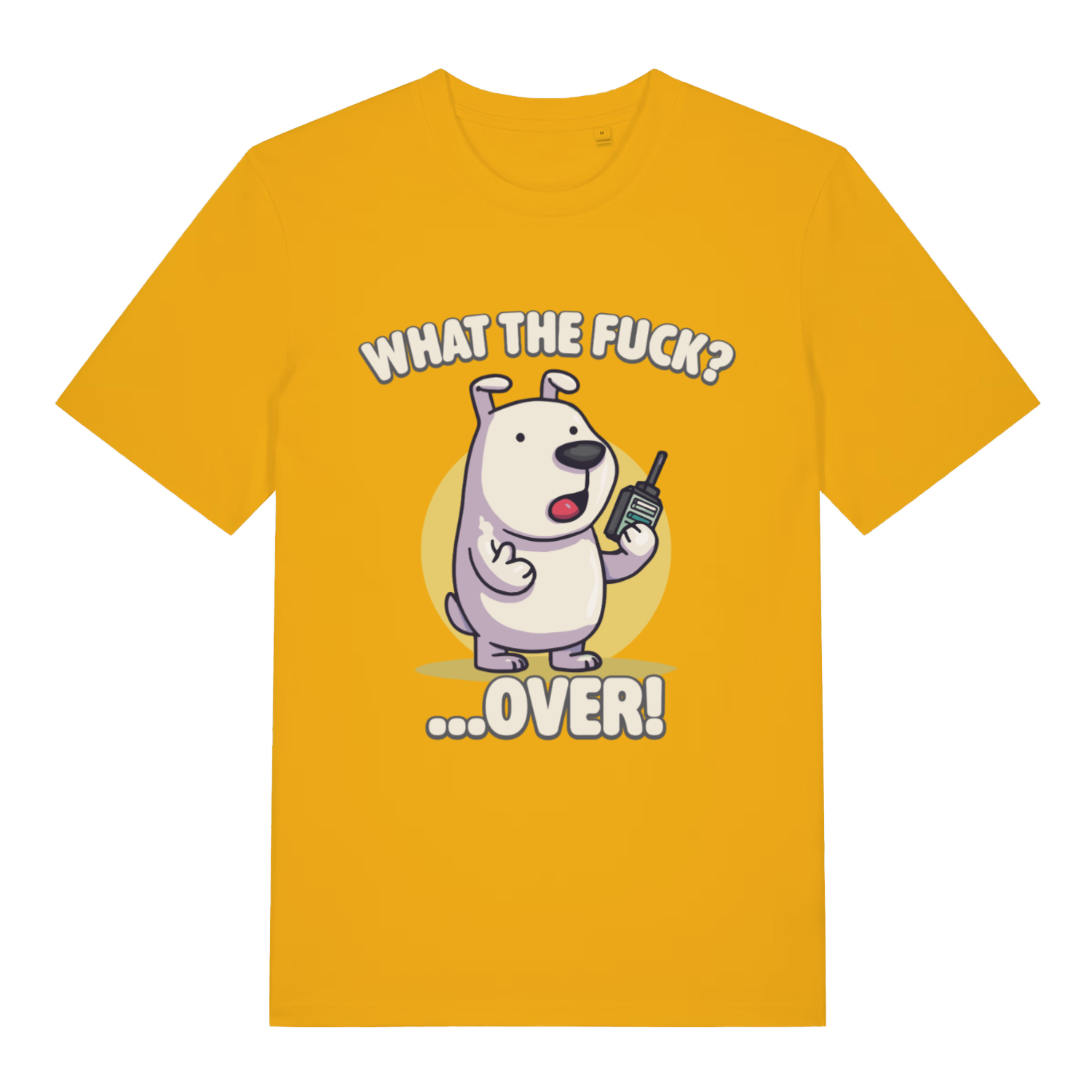 Yellow What The Fuck Over men’s funny graphic t-shirt with classic what the fuck over design  