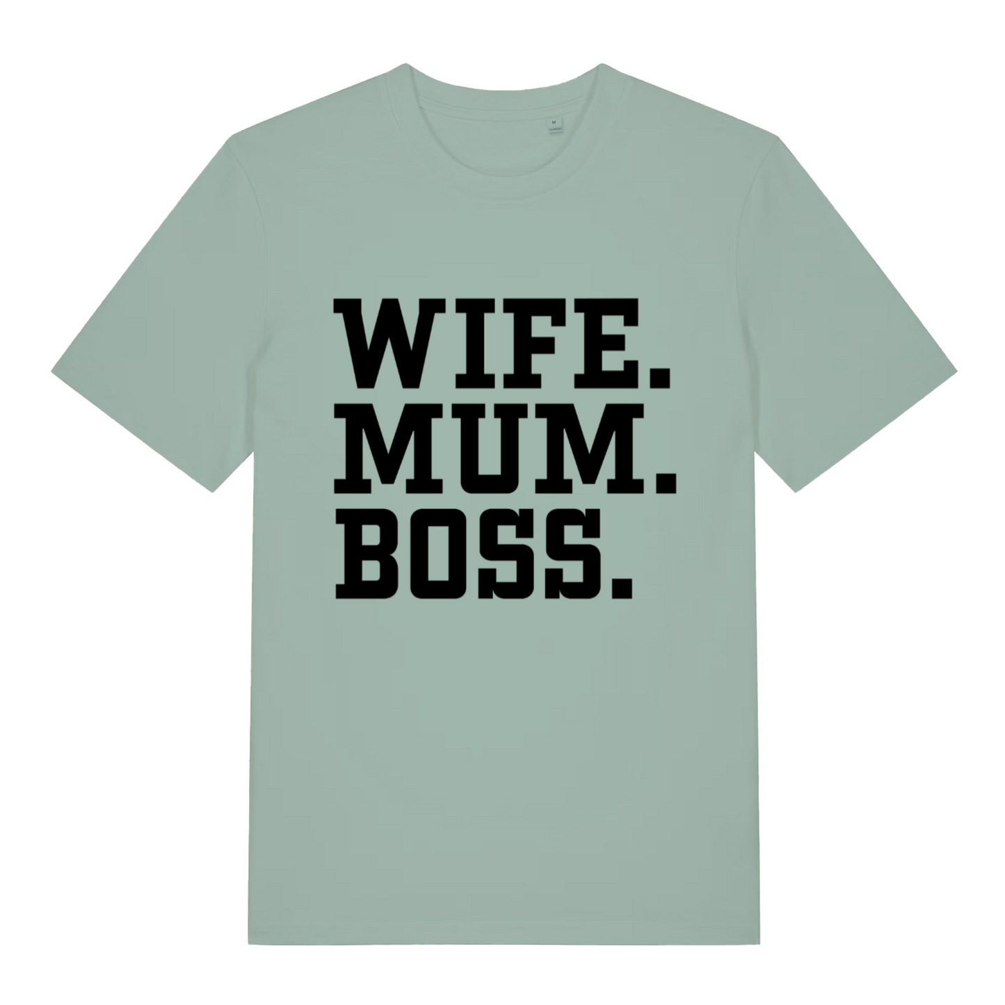 Aloe Wife Mum Boss women’s funny slogan t-shirt with bold stacked text design  