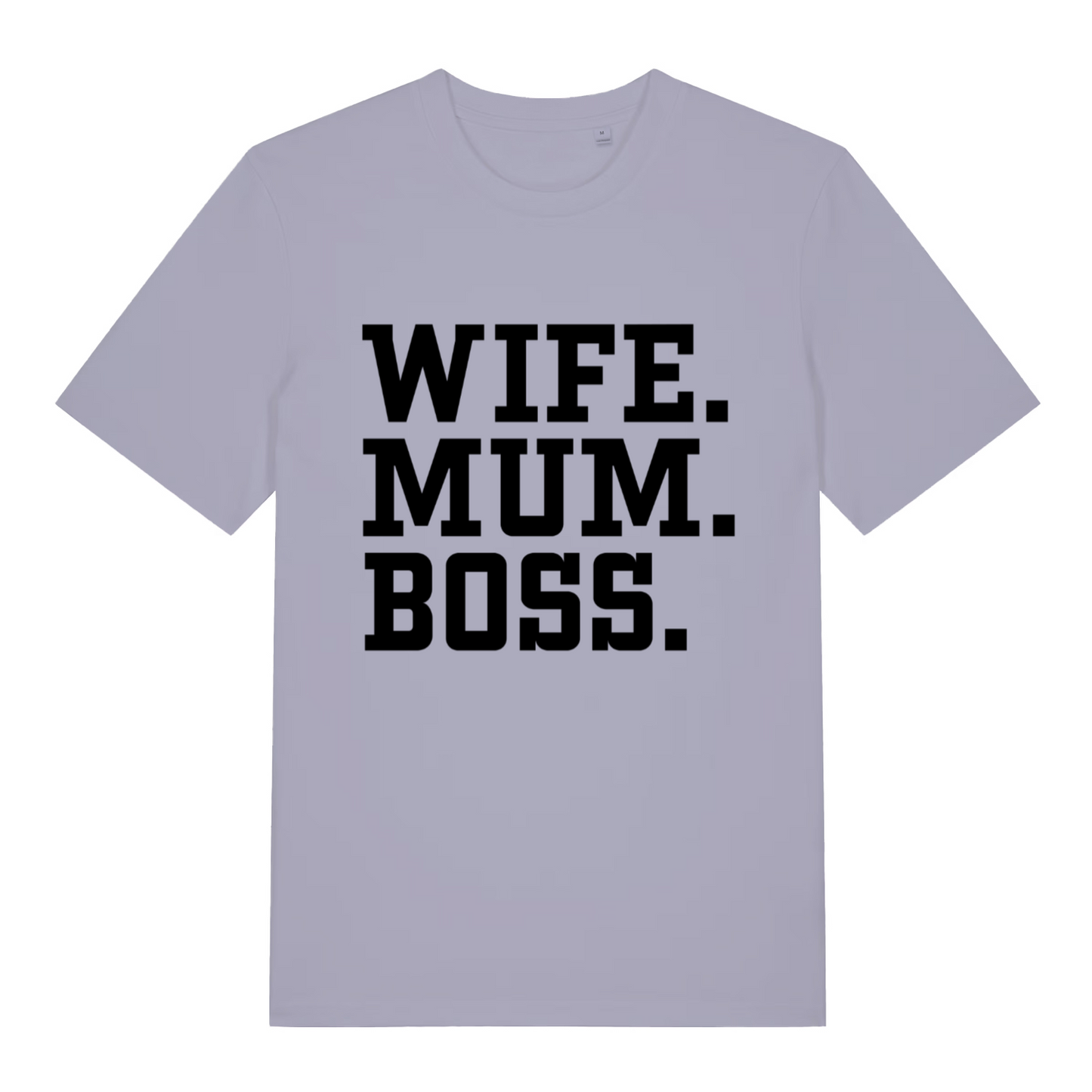 Lavender Wife Mum Boss women’s funny slogan t-shirt featuring ultimate mum statement print  