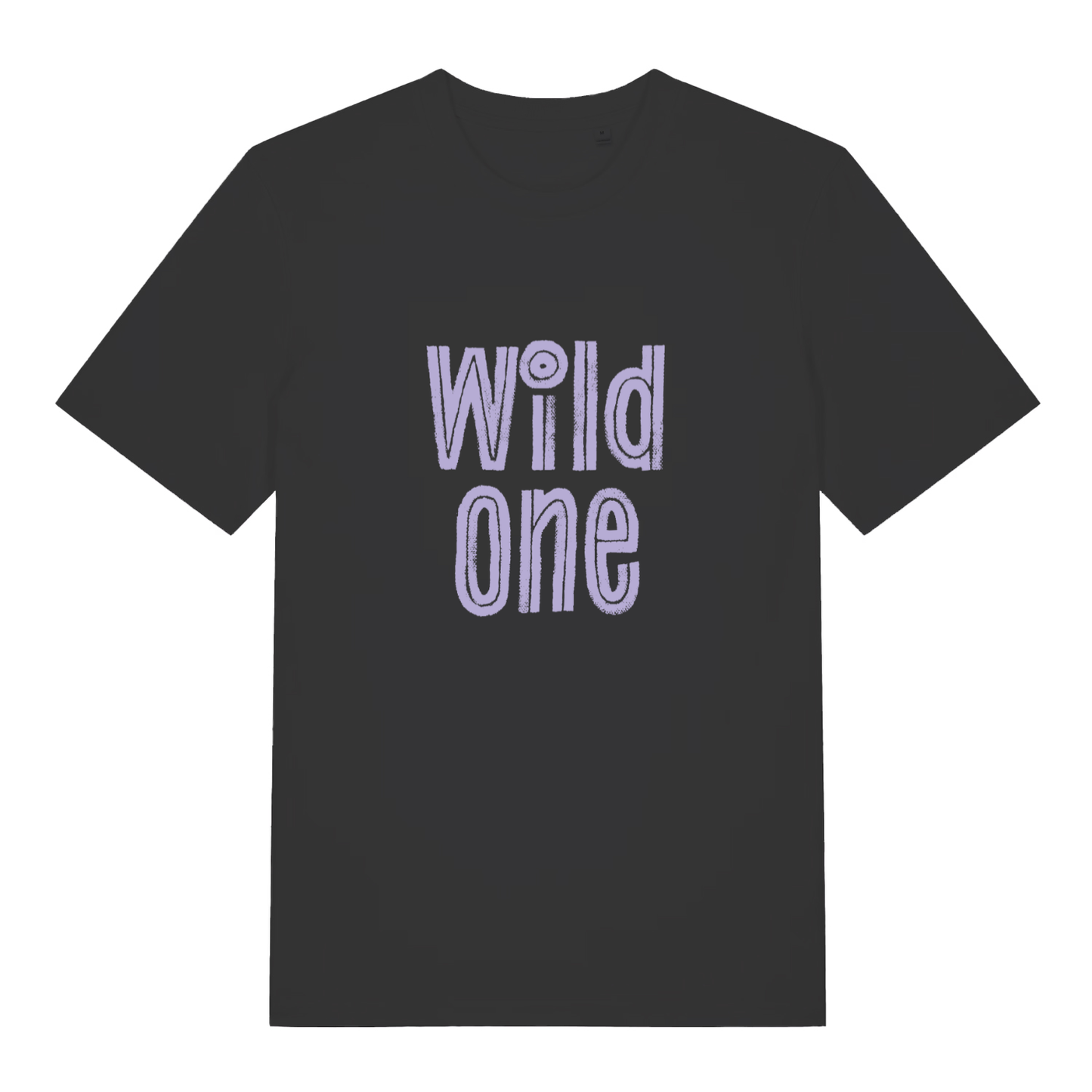 Black Wild One women’s funny slogan t-shirt with distressed purple text design  