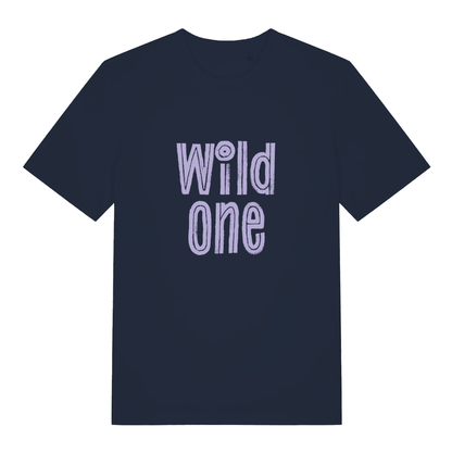 Navy Wild One women’s funny slogan t-shirt with bold wild one statement design  