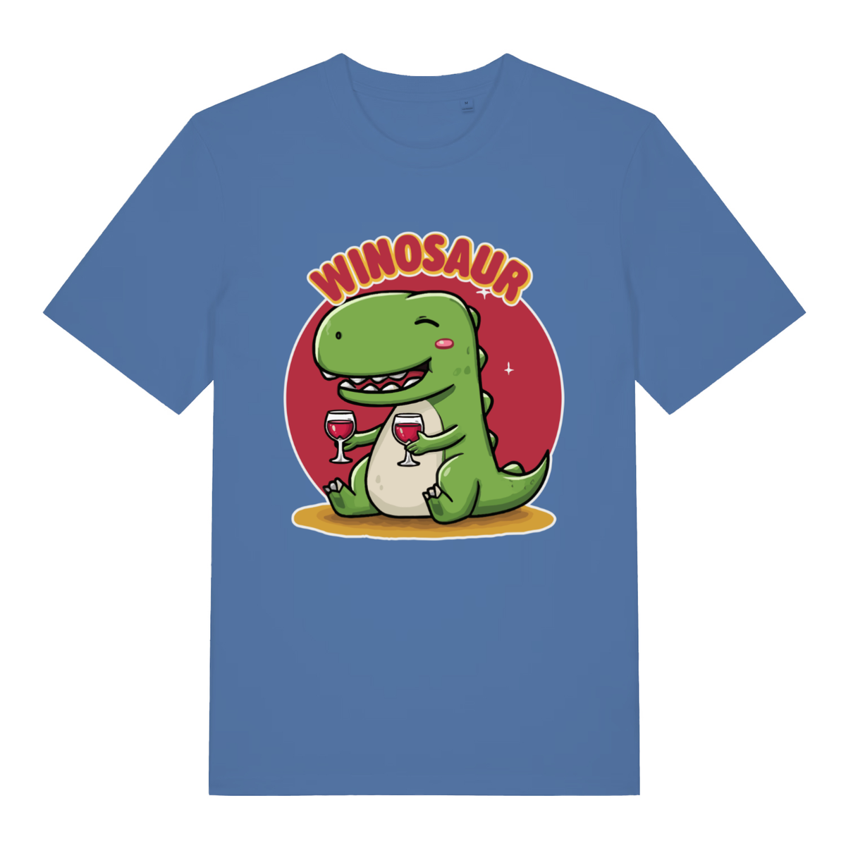 Blue Winosaur women’s funny graphic t-shirt featuring cheeky T-Rex wine print  