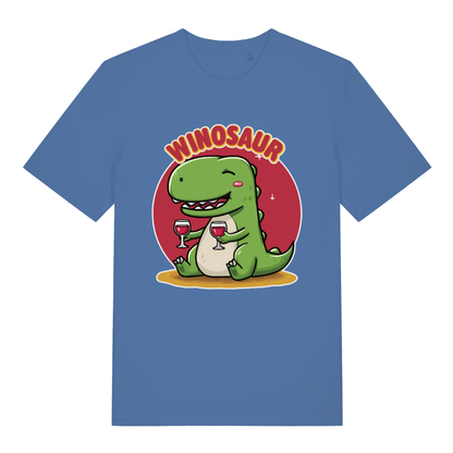 Blue Winosaur women’s funny graphic t-shirt featuring cheeky T-Rex wine print  