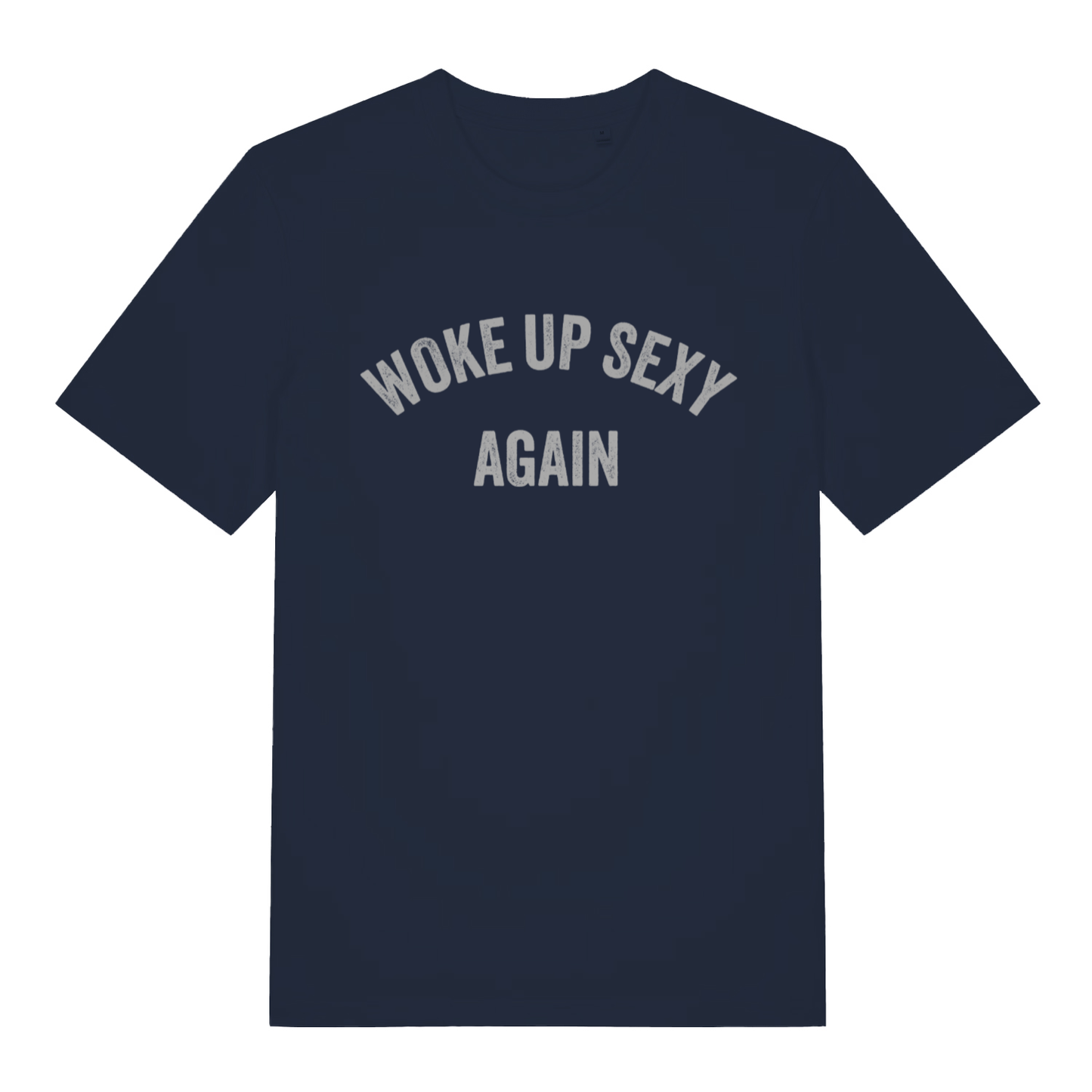 Navy Woke Up Sexy Again men’s funny slogan t-shirt with classic confident text design  