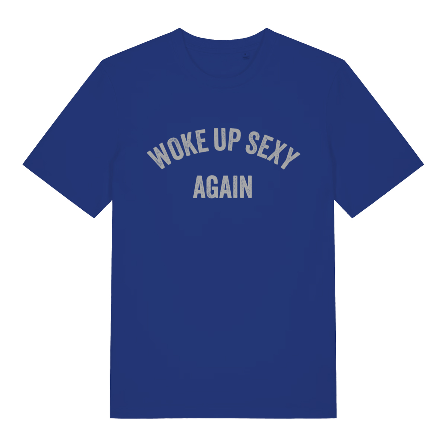 Blue Woke Up Sexy Again men’s funny slogan t-shirt featuring pure morning legend print  