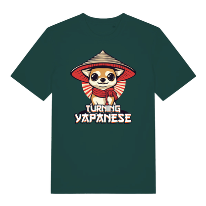 Glazed green Turning Yapanese men’s funny dog graphic t-shirt showing Asian hat chihuahua design  