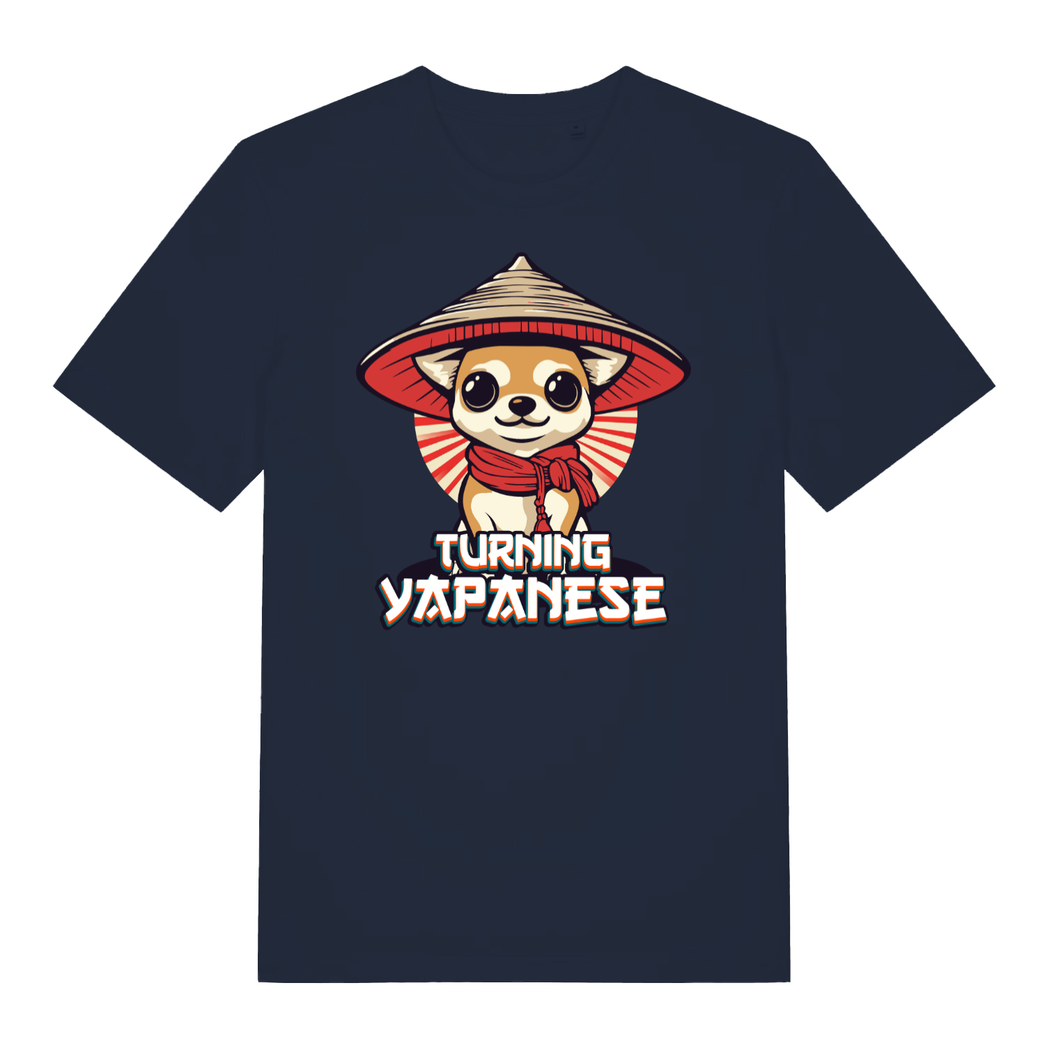 Navy Turning Yapanese men’s funny dog graphic t-shirt with classic yappy dog pun print  