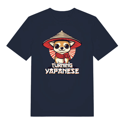 Navy Turning Yapanese men’s funny dog graphic t-shirt with classic yappy dog pun print  
