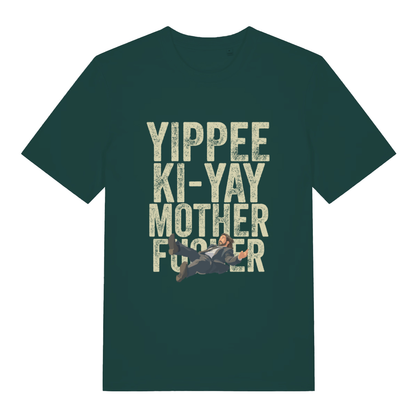 Glazed green Yippee Ki-Yay men’s funny Christmas t-shirt with bold Nakatomi Plaza graphic  