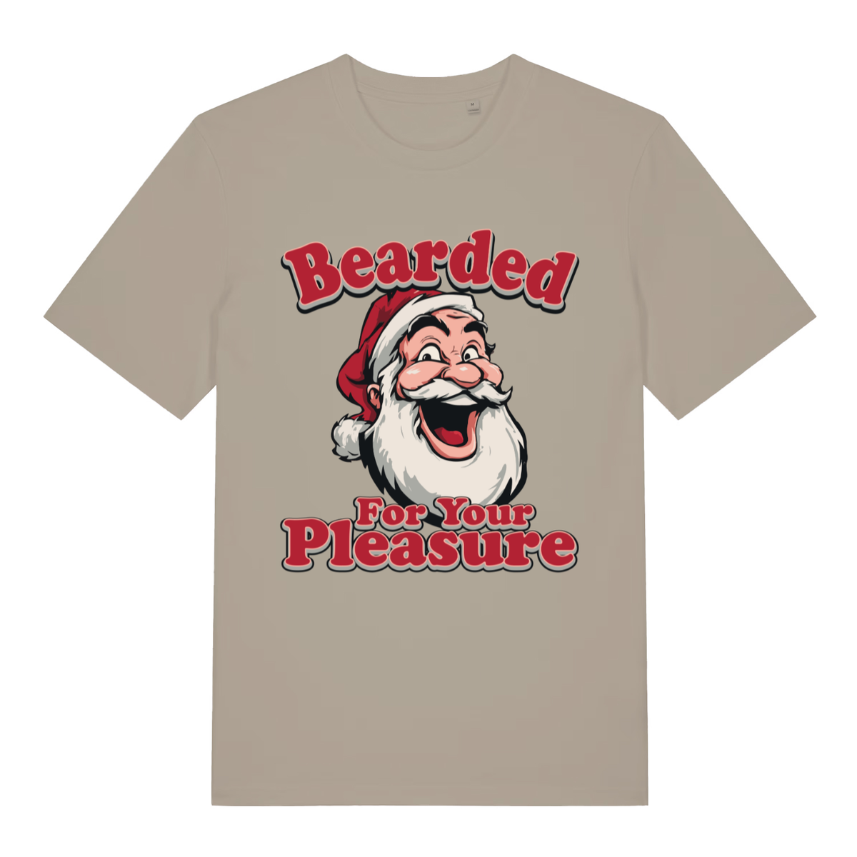 Beige Bearded For Your Pleasure men’s funny Christmas t-shirt with laughing Santa design  