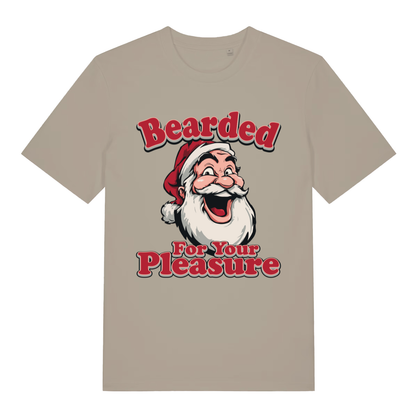 Beige Bearded For Your Pleasure men’s funny Christmas t-shirt with laughing Santa design  