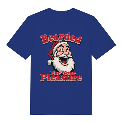 Blue Bearded For Your Pleasure men’s funny Christmas t-shirt featuring classic Santa beard print  