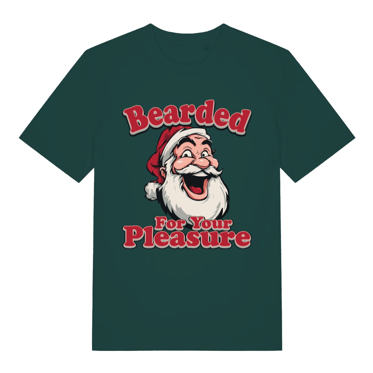 Green Bearded For Your Pleasure men’s funny Christmas t-shirt showing laughing Santa graphic  