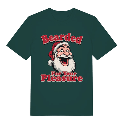 Green Bearded For Your Pleasure men’s funny Christmas t-shirt showing laughing Santa graphic  