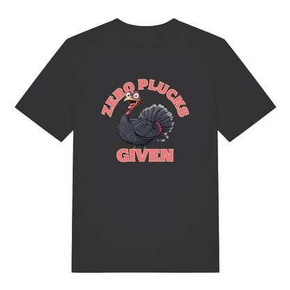 Black Zero Plucks Given women’s funny Christmas t-shirt with cartoon turkey design  