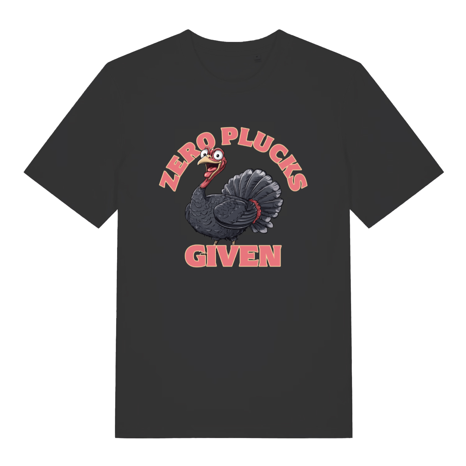 Black Zero Plucks Given men’s funny Christmas t-shirt with cartoon turkey design  