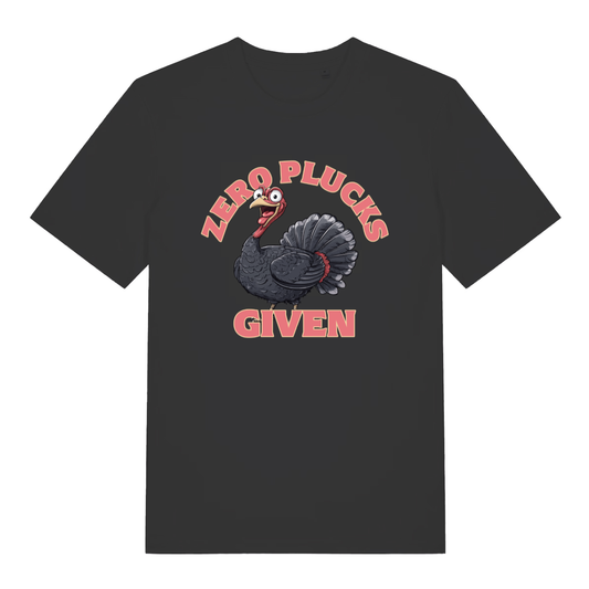 Black Zero Plucks Given men’s funny Christmas t-shirt with cartoon turkey design  