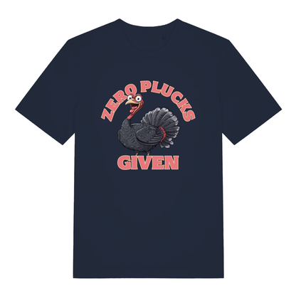 Navy Zero Plucks Given men’s funny Christmas t-shirt featuring classic zero plucks turkey print  