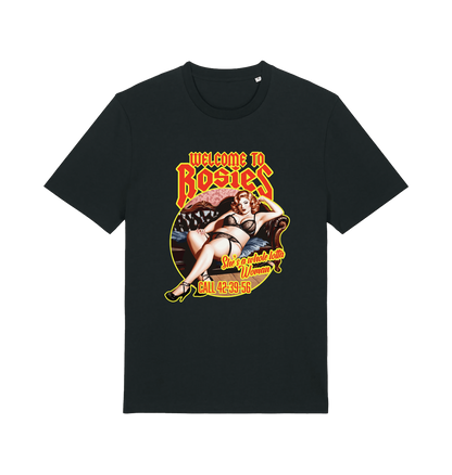 black music t-shirt with the graphic of a lady in underwear and the logan 'welcome to rosies'