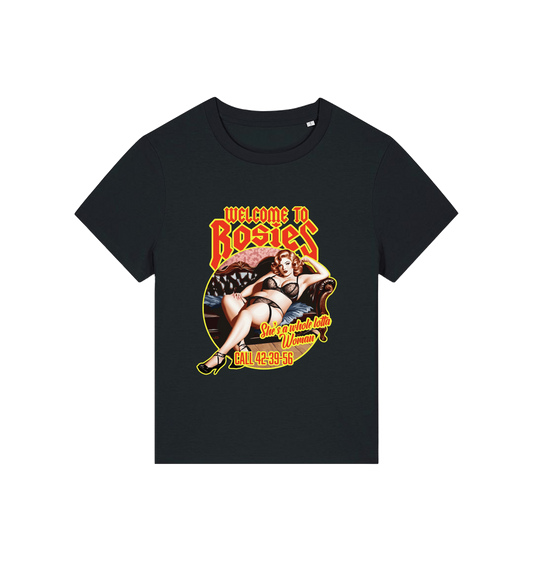 black music t-shirt with the graphic of a woman in her underwear and the slogan 'welcome to rosies'