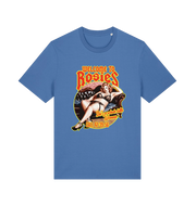 blue music t-shirt with the graphic of a lady in underwear and the logan 'welcome to rosies'