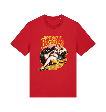 red music t-shirt with the graphic of a lady in underwear and the logan 'welcome to rosies'