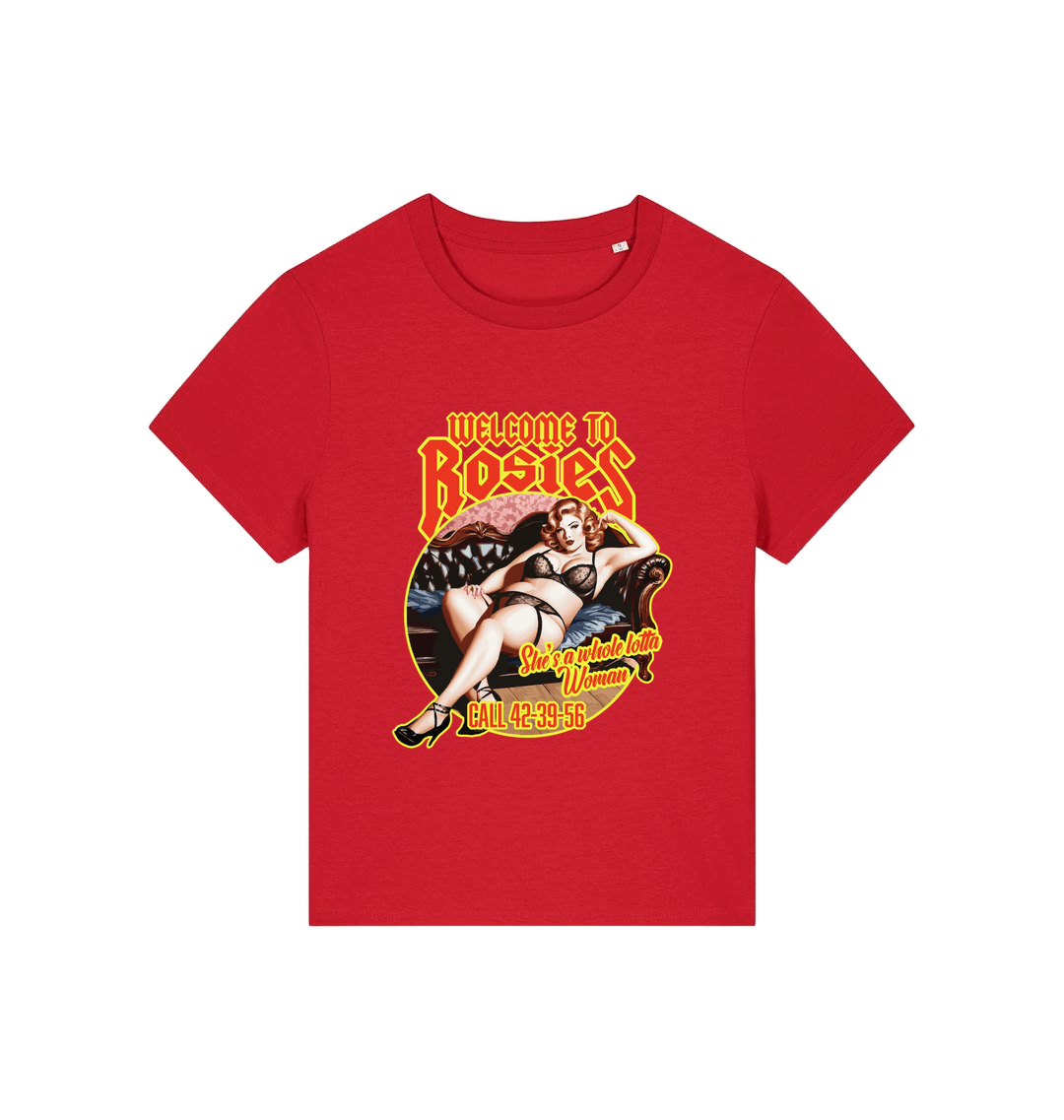 red music t-shirt with the graphic of a woman in her underwear and the slogan 'welcome to rosies'