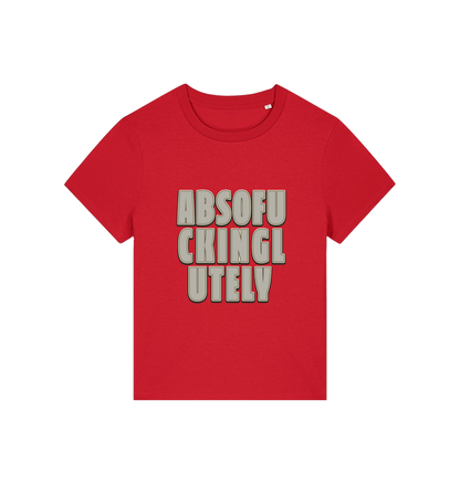 red women's funny slogan t-shirt with 'absofuckinglutely'