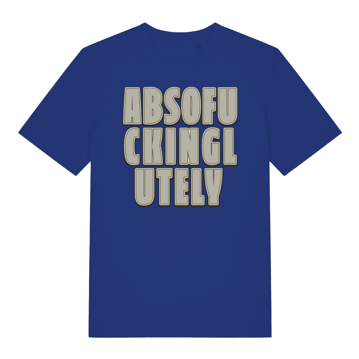 blue funny slogan t-shirt with the slogan 'absofuckinglutely'