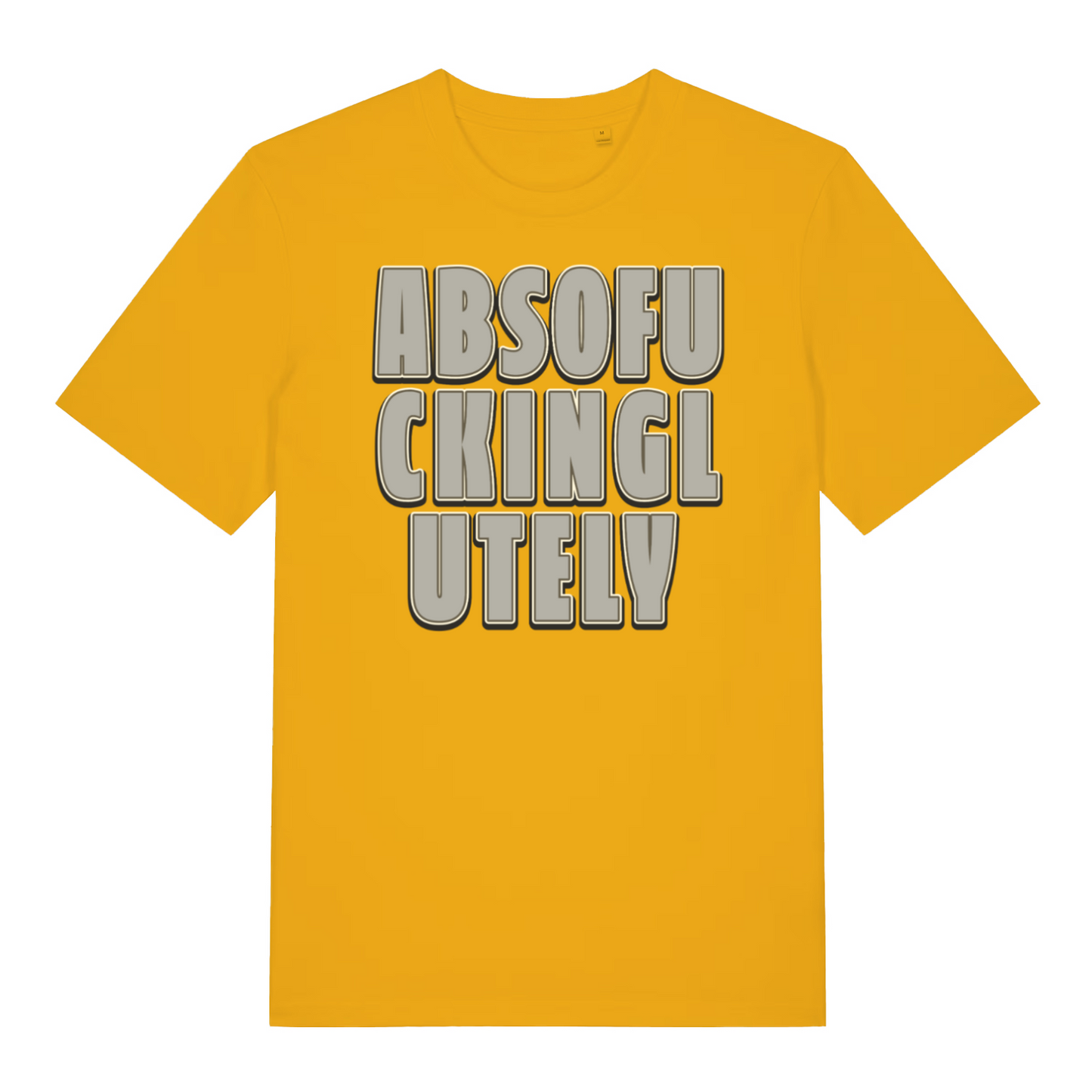 yellow funny slogan t-shirt with the slogan 'absofuckinglutely'