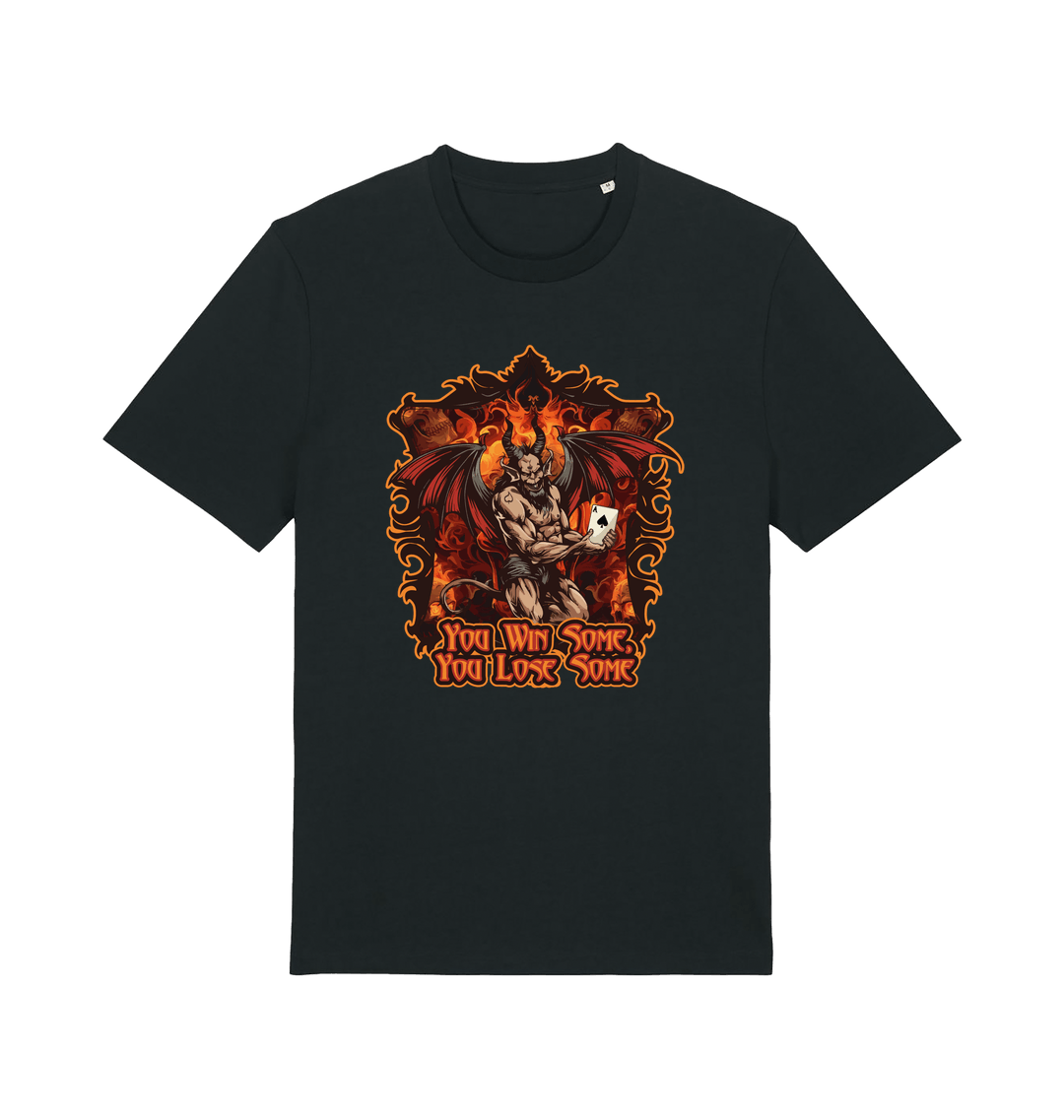 Black music t-shirt with the graphic of the devil holding a playing card