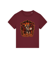 burgundy womens music t-shirt with the graphic of a devil holding a playing card and the slogan 'you win some you lose some'