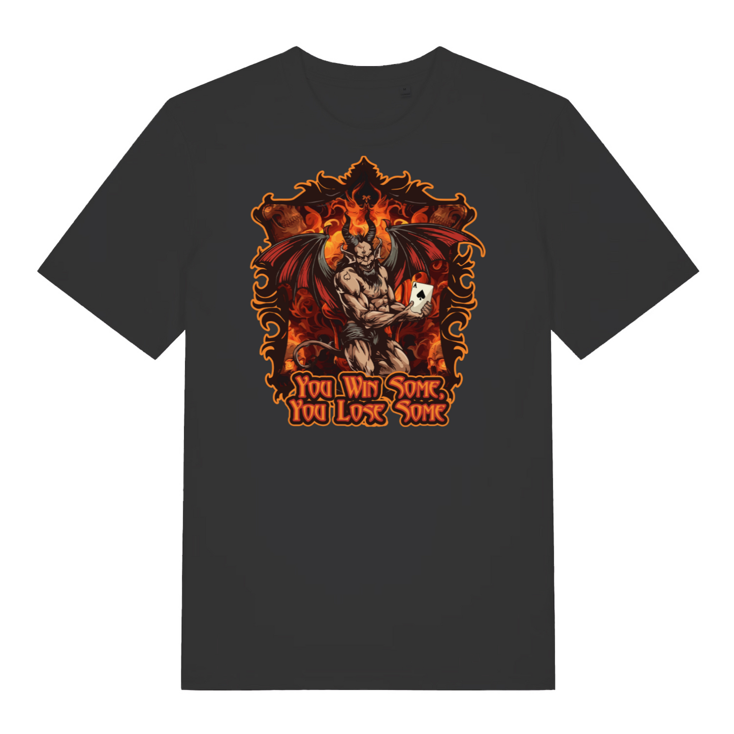 black music t-shirt with the graphic of a devil holding a playing card and the slogan 'you win some, you lose some'