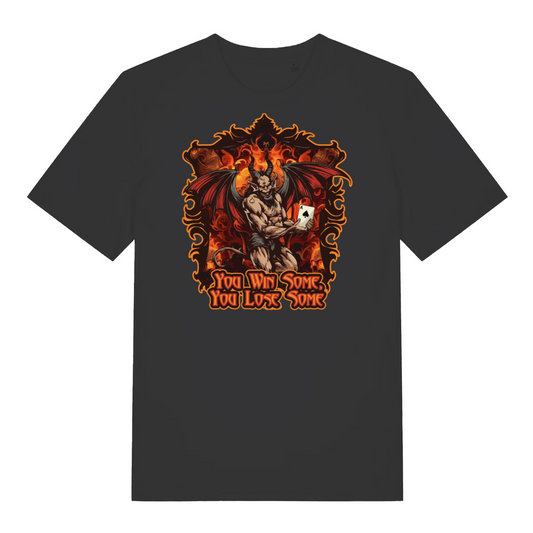 black music t-shirt with the graphic of a devil holding a playing card and the slogan 'you win some, you lose some'